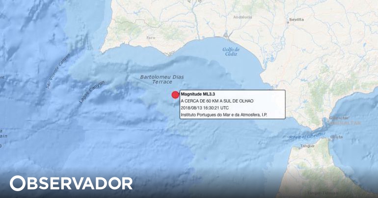 Sismo de 3.3 registrado a 60 kilómetros de la costa de Olhao