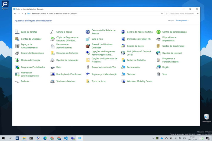 Configuración del panel de control de Microsoft Windows 10