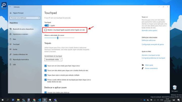 Movilidad de configuración del mouse con panel táctil de Windows 10