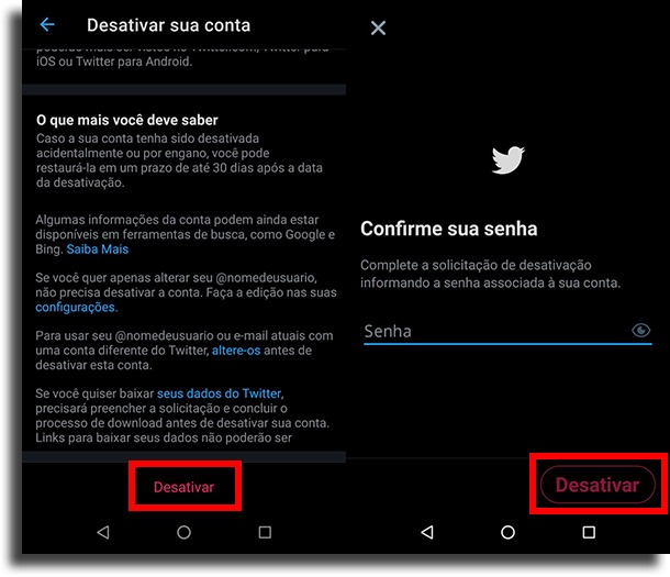 Confirmar en Android eliminar cuenta de Twitter