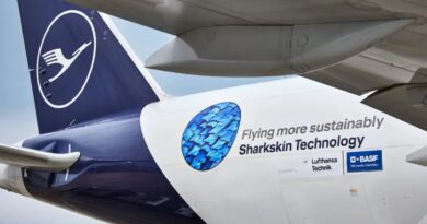 Imagem da película Sharkskin (pele de tubarão) colocada nos aviões