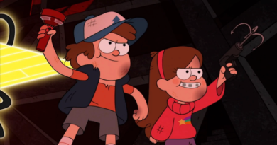 Dipper and Mabel hold a flashlight and grappling hook in Gravity Falls