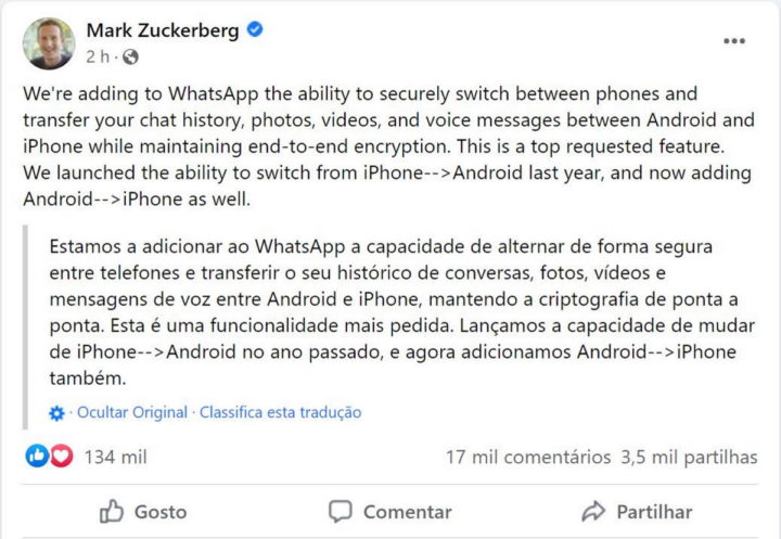 WhatsApp Android iPhone iOS Mark Zuckerberg