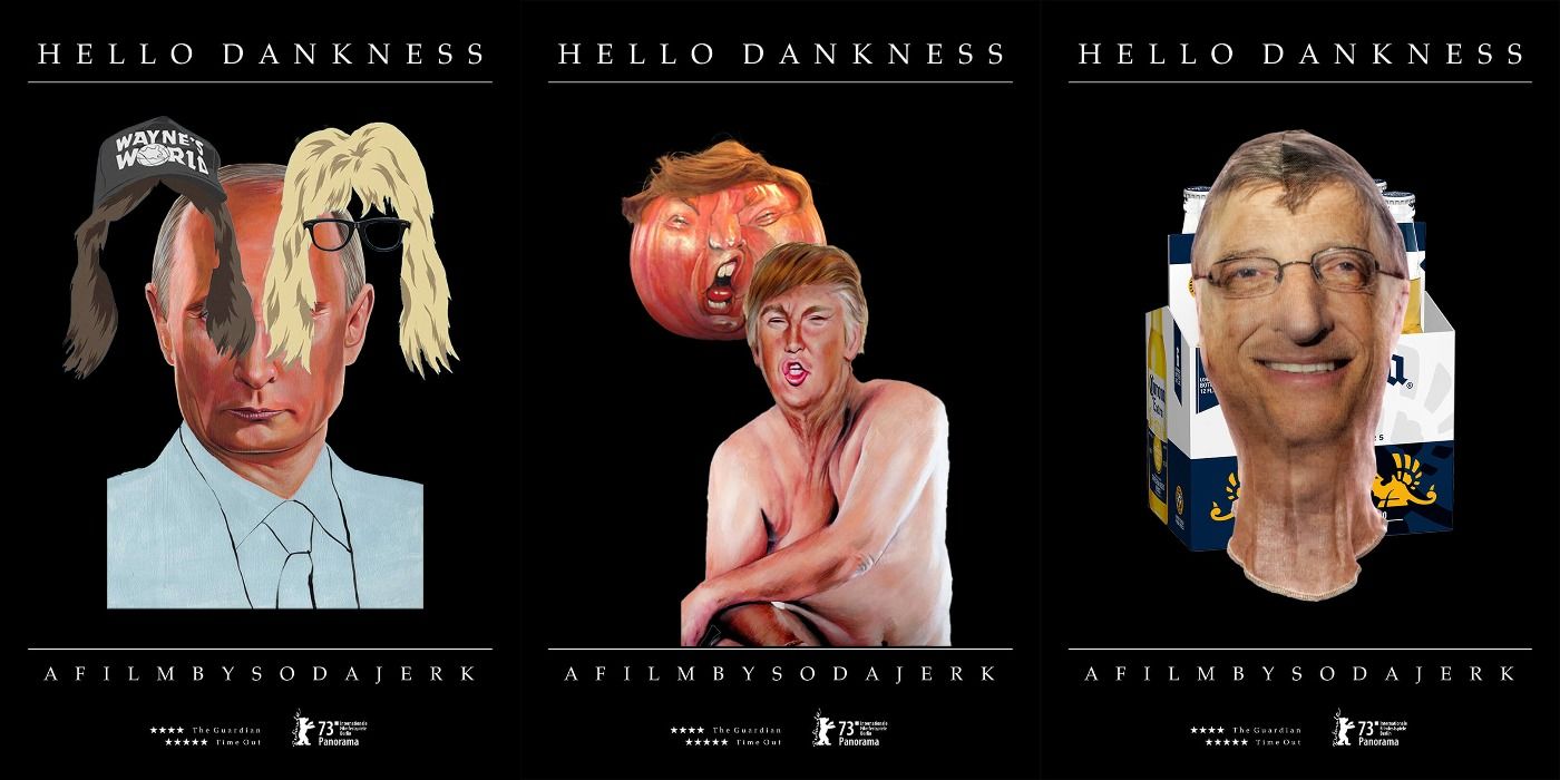 Tres carteles de Hello Dankness con Vladimir Putin, Donald Trump y Bill Gates