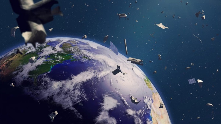 Imagen de basura espacial rodeando la Tierra
